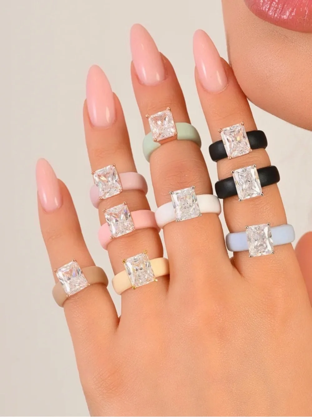 Pink Silicone Sz 6 Ring with CZ ring w/rectangle CZ